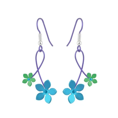 Double Five Green Petal Flower Drop Earrings